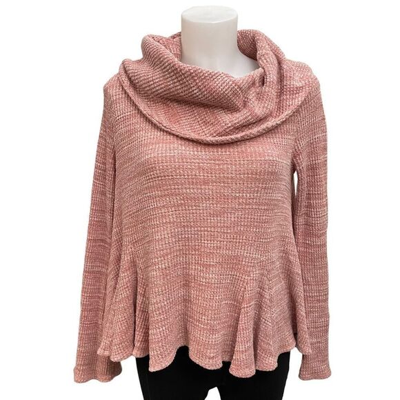 Anthropologie Postmark Heather Pink Maurisa Cowl Neck Peplum Waffle Sweater XS - Picture 2 of 9